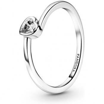Anillo de Plata de Ley Corazón Solitario Transparente Inclinado Talla 48