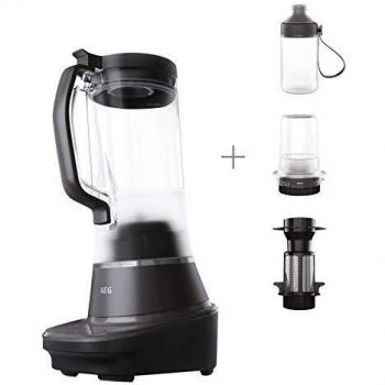 AEG TB7-1-8MTM Batidora de Vaso Gourmet, 3 Velocidades, 4 Programas, Mezclado de Precisión, Jarra Capacidad de 1.5L, Filtro para Zumos, Botella portátil, Picadora, Apta Lavavajillas, 900 W, Negro