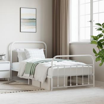 vidaXL Metal Bed Frame with Headboard and Footboard, White, 100x200cm