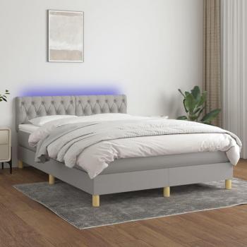 Colchón box spring con muelles y luces LED en tela gris claro 140x190 cm