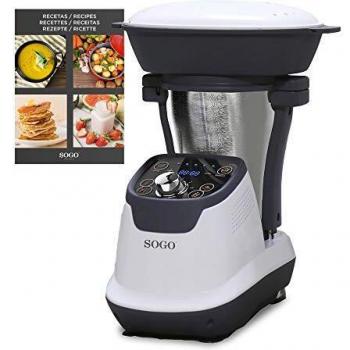 SOGO SS-14545 Robot de Cocina Multifunción, Con Libro de Recetas, Jarra Acero Inoxidable 1,75 Litros, Vaporera 2 Litros, 1200 W, Libre de BPA