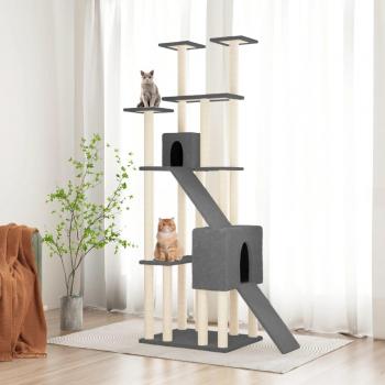 Rascador para gatos Día y Noche con postes de sisal gris oscuro 190 cm