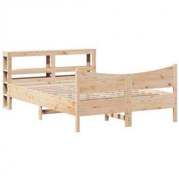 Estructura de Cama con Cabecero 135x190 cm Madera Maciza de Pino