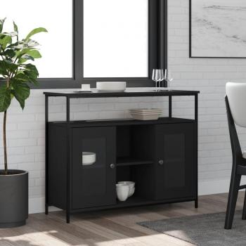 Aparador de madera de ingeniería negro 100x35x80 cm, mueble de almacenaje moderno con armarios y cajón