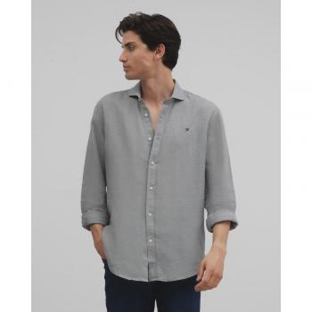 Camisa de lino verde para hombre estilo slim fit con cuello clásico