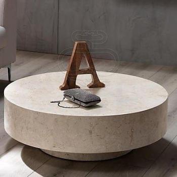 Mesa de Centro Ronda 1 en Piedra Fósil Beige (85x85x28H)