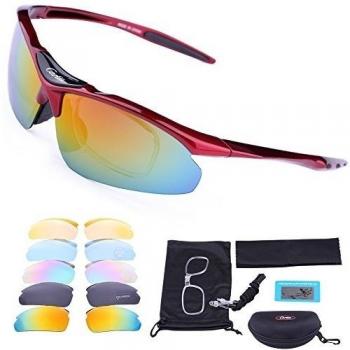 Gafas de Sol Deportivas Polarizadas,Carfia TR90 UV400 Unisex Gafas de Sol Deportivas Polarizadas 5 Lentes de Cambios Incluido para Deporte y Aire Libre Ciclismo Conducción Pesca Esquiar Golf Correr