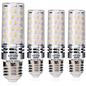E27 LED Maíz Bombillas 12W Equivalente a 100W Halógeno Bulbos, blanco cálido 3000K, Edison Tornillo LED Ligero Bombillas, sin parpadeo, sin atenuación, 1400LM, CA 230V, paquete de 4