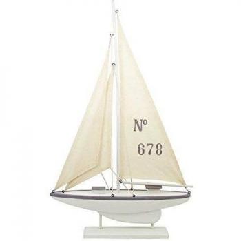 Figura de decoración, modelo velero, pequeño, madera, color blanco/gris, madera, blanco y gris, 38 x 60 x 6 cm