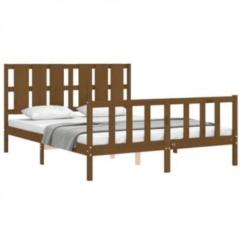 Estructura de cama matrimonio con cabecero de madera marrón miel vidaXL