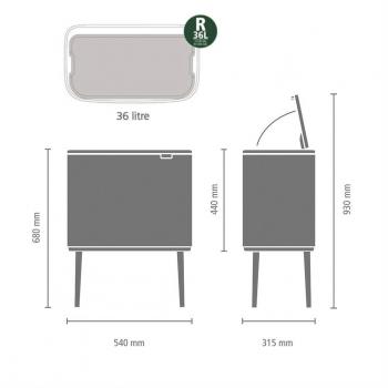 Brabantia Bo Touch Bin Cubo de Basura, Mineral Windsor Red, 36 litros