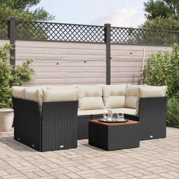 7-Piece Black Poly Rattan Garden Sofa Set with Cushions
