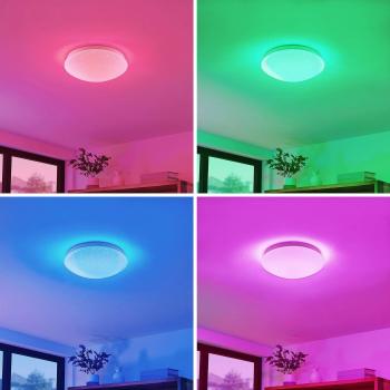 Plafón LED Lindby Janosch, blanco, Ø28cm, control remoto, moderno, plástico, para salón y comedor (1 lámpara)