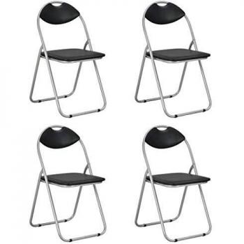 vidaXL 4x Sillas Comedor Plegables Ligeras Tapizado Piel Sintética Estructura Patas Metal Set Asientos Acolchados Cuero Artificial Acero Negro Plata