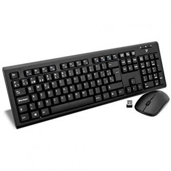 V7 CKW200ES - Conjunto de Teclado y Ratón Inalámbricos, Estándar, QWERTY, Color Negro