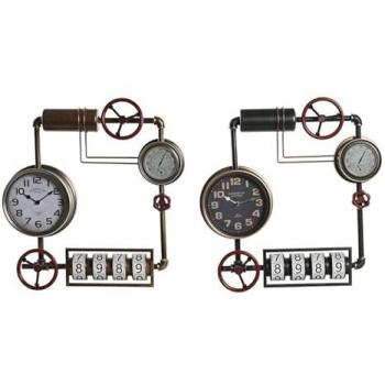 Reloj de Pared Vintage DKD Home Decor 57 x 9,5 x 57 cm Cristal Rojo Negro Dorado Hierro (2 Unidades)