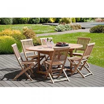 Conjunto de jardín Harris - Mesa ovalada extensible de madera de teca para 4/6 personas con 6 sillas