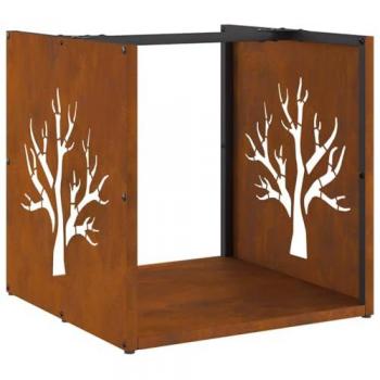 Weather-Resistant Firewood Rack 40x40x40 cm Corten Steel - Indoor/Outdoor Log Holder