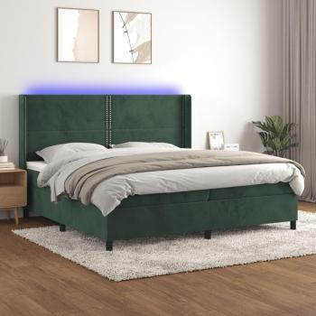 Cama box spring suave con colchón y terciopelo verde oscuro LED 200x200cm