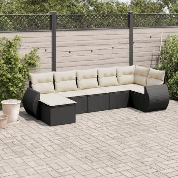 7-Piece Black Poly Rattan Garden Sofa Set with Cushions