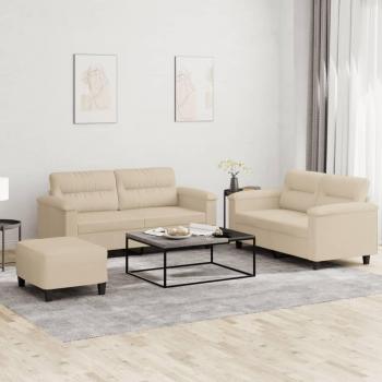 Juego de sofás con cojines 3 piezas tela microfibra crema Vidaxl Crema