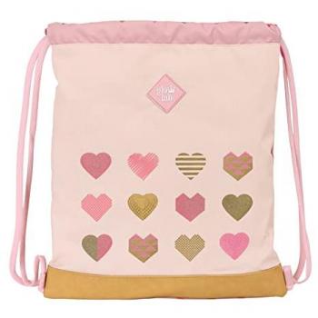 Saco Plano Glow Lab Hearts 35x40 cm, Mochila Saco con Cuerdas, Color Rosa Claro, Ideal para Niños de Diferentes Edades, Cómoda y Versátil, Calidad y Resistencia