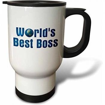 3dRose tm _ 41823 _ 1 texto azul mundos mejor Jefe con globo sobre fondo blanco acero inoxidable taza de viaje, 14-ounce