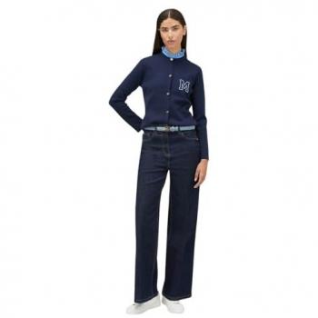 Cárdigan de mujer estilo universitario con pequeños rouches, color azul, talla L, colección Otoño Invierno 24