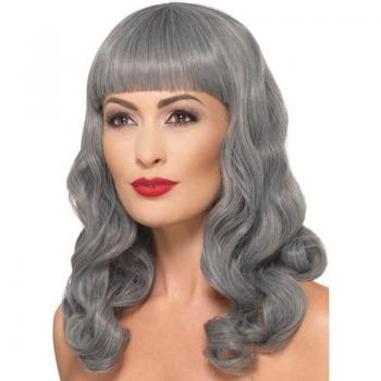 Peluca Gris Ondulada con flequillo