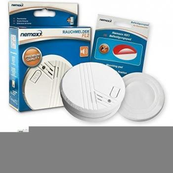 4X Nemaxx Detector de Humo FL2 - según la Norma EN 14604 con tecnología fotoeléctrica Sensible e inalámbrica! + 4X Nemaxx NX1 Pad de fijación