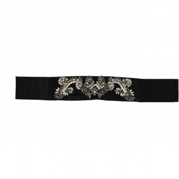 Dolce & Gabbana Black Silk Brass Crystal Embellished Waist Belt - IT42|M, Rhinestone Silk Belt with Snap Button Fastening, Female, Size: S
