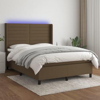 Colchón cama suave y tela LED marrón oscuro 140x200 cm con características de cama box spring, luces LED, color marrón oscuro