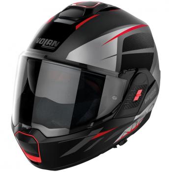 Nolan Casco Modular N120-1 Nightlife N-Com Negro-Gris-Rojo con características de diseño modular, sistema de comunicación N-Com integrado, color negro con detalles en gris y rojo