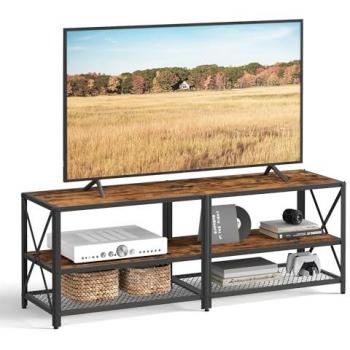 Mueble de TV moderno para pantallas hasta 70 pulgadas, mesa baja con estantes, marco de acero, dimensiones 140x39x52 cm, ideal para sala de estar y dormitorio