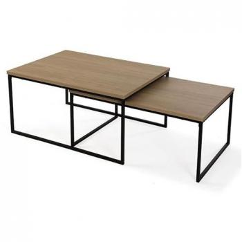 Mesa Baja de Centro Versa Lasse - Set de Dos Mesas Nido, Madera MDF y Metal, Color Negro y Marrón, Medidas 40x60x80 cm