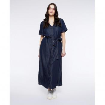 Vestido largo camisero de tencel con escote de pico y cinturón