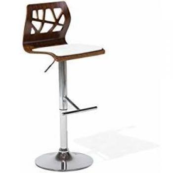 Taburete de bar Petersburg de madera oscura con asiento de piel sintética blanco, giratorio, con reposapiés y elevador a gas