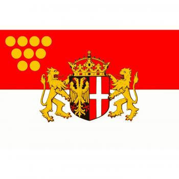 Neuss | Das Wappen der Stadt Neuss zeigt auf einem von Schwarz und Rot gespaltenen Schild im schwarzen linken Feld einen rot bewehrten Bandera | bandera paisaje | 0.06m² | 20x30cm para Diplo
