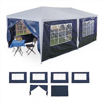 Laterales Impermeables para Carpas 3x6m - Set de 6, 2x3m, con Ventanas y Puerta, Poliéster Azul Marino