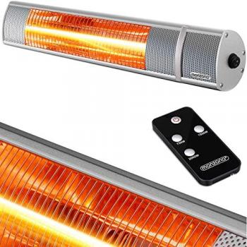 Calefactor Eléctrico de Patio Infrarrojo 2000W Plata con Control Remoto y 3 Niveles de Calor