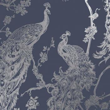 Holden Decor Glistening Peacock Navy Wallpaper
