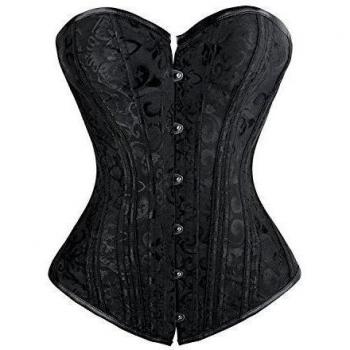 Kimring Women's Vintage Palace Jacquard Double Spiral Steel Boned Body Shaper Strapless Overbust Corset Black Medium