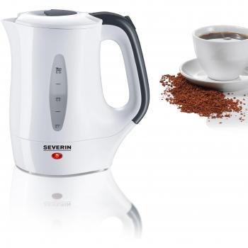 SEVERIN Juego de Hervidor de Viaje, 0,5 L, Incl. 2 Tazas de Plástico y 2 Cucharas, 650 W aprox., WK 3644, Blanco