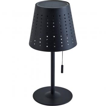 Lámpara de mesa LED solar Hilario, negra, de hierro, batería recargable y regulable