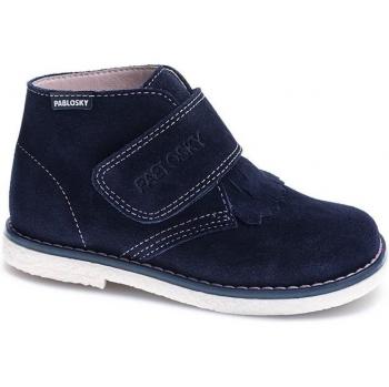 Botín Plano Pablosky 424726 Azul Niña - Piel y Material Interior Textil, Cierre Adherente
