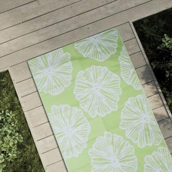 Alfombra de Exterior PP Verde 80x150 cm con patrón de hojas verdes, ideal para jardín, patio, terraza y balcón