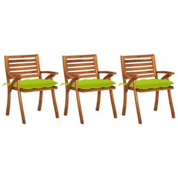 Sillas de comedor jardín con cojines 3 uds madera maciza de acacia