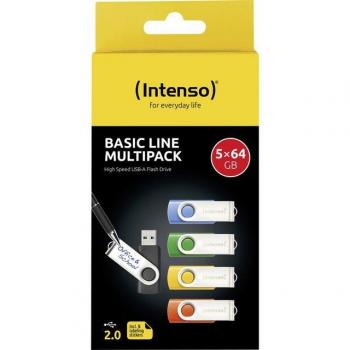 Pendrive Intenso Basic Line 64GB USB 2.0 Multipack de 5 unidades (Negro, Azul, Verde, Naranja, Amarillo)