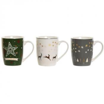 Pack de 4 Tazas Navideñas de Porcelana - Resistente a Microondas y Lavavajillas - Ideal para Café y Leche - Capacidad 350ml