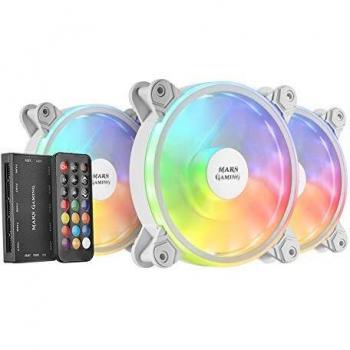 MARSGAMING MFXKITW, Kit 3 Ventiladores ARGB MFX+Mando RF, Ultra-silencioso, Blanco
